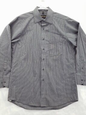 Donald J Trump Dress Shirt Mens 15.5-32/33 Black White Striped Classic Button-Up